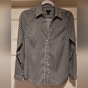$79 Women's Ann Taylor Petite Black and White Checkered Botton Down Shirt XSP